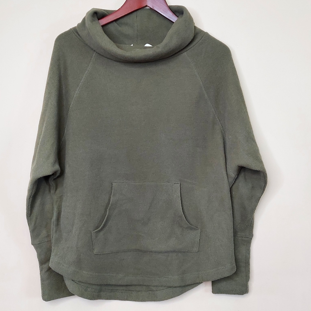 Caslon rib knit cowl neck sweater and front pocket